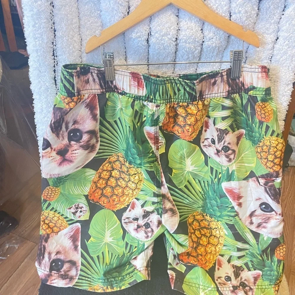 Hot Topic Black Matter Pineapple Cat Swim Trunks